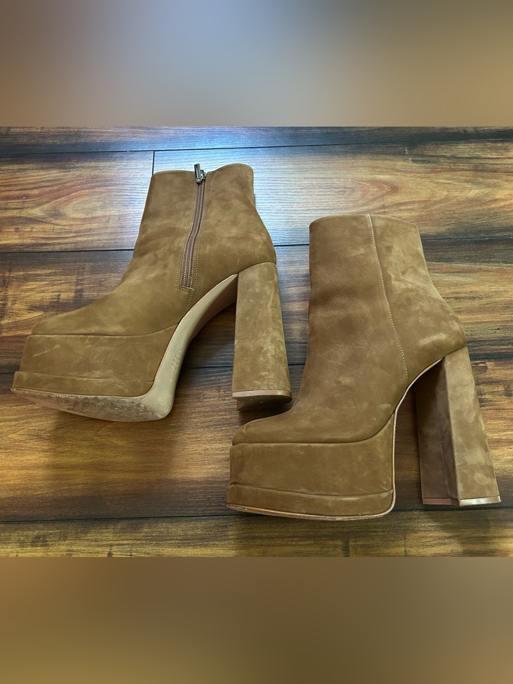 SCHUTZ Selene Tan Nubuck Leather  Platform Ankle Boots Sz 8.5